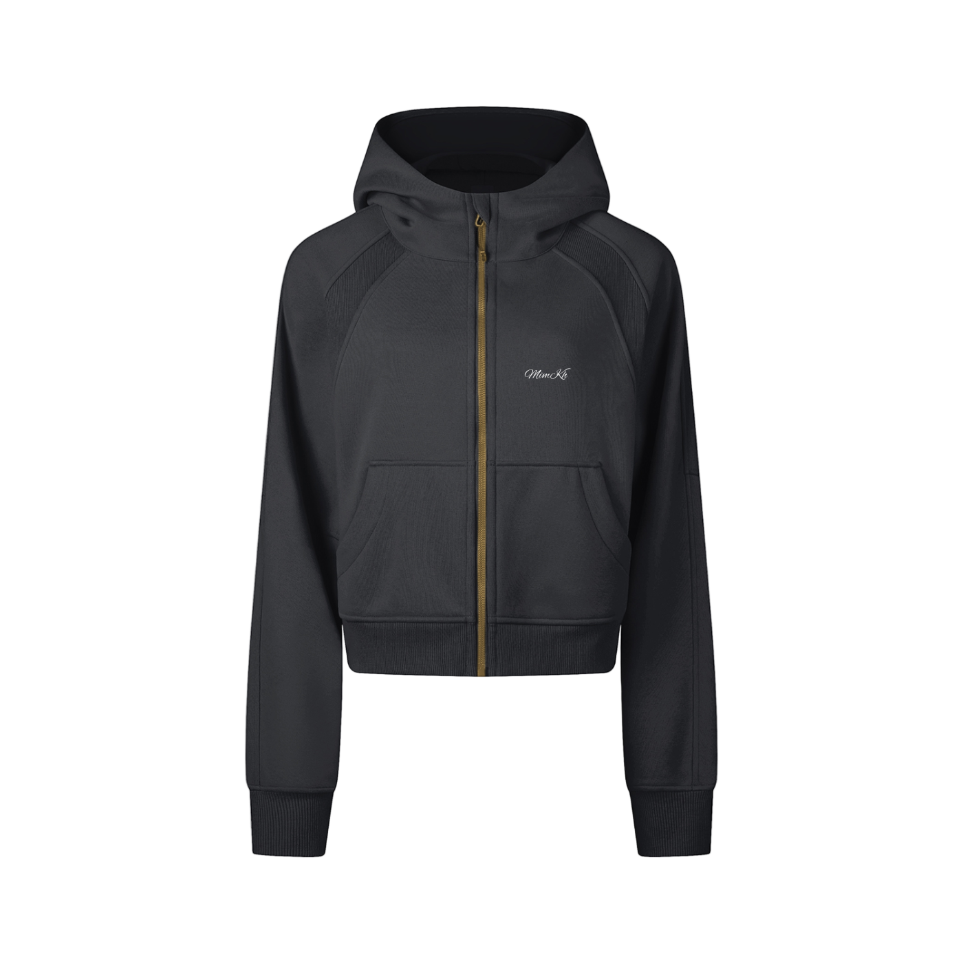 Black hoodie with a brand logo on a white background